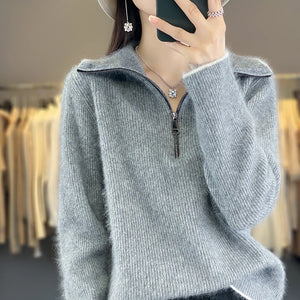 VILZSTUDIOS Cozy Wool Zip-Up Sweater Pullover Womens