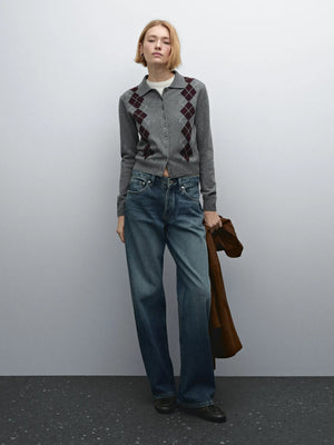 VILZSTUDIOS Grey Polo Collar Knitted Cardigan