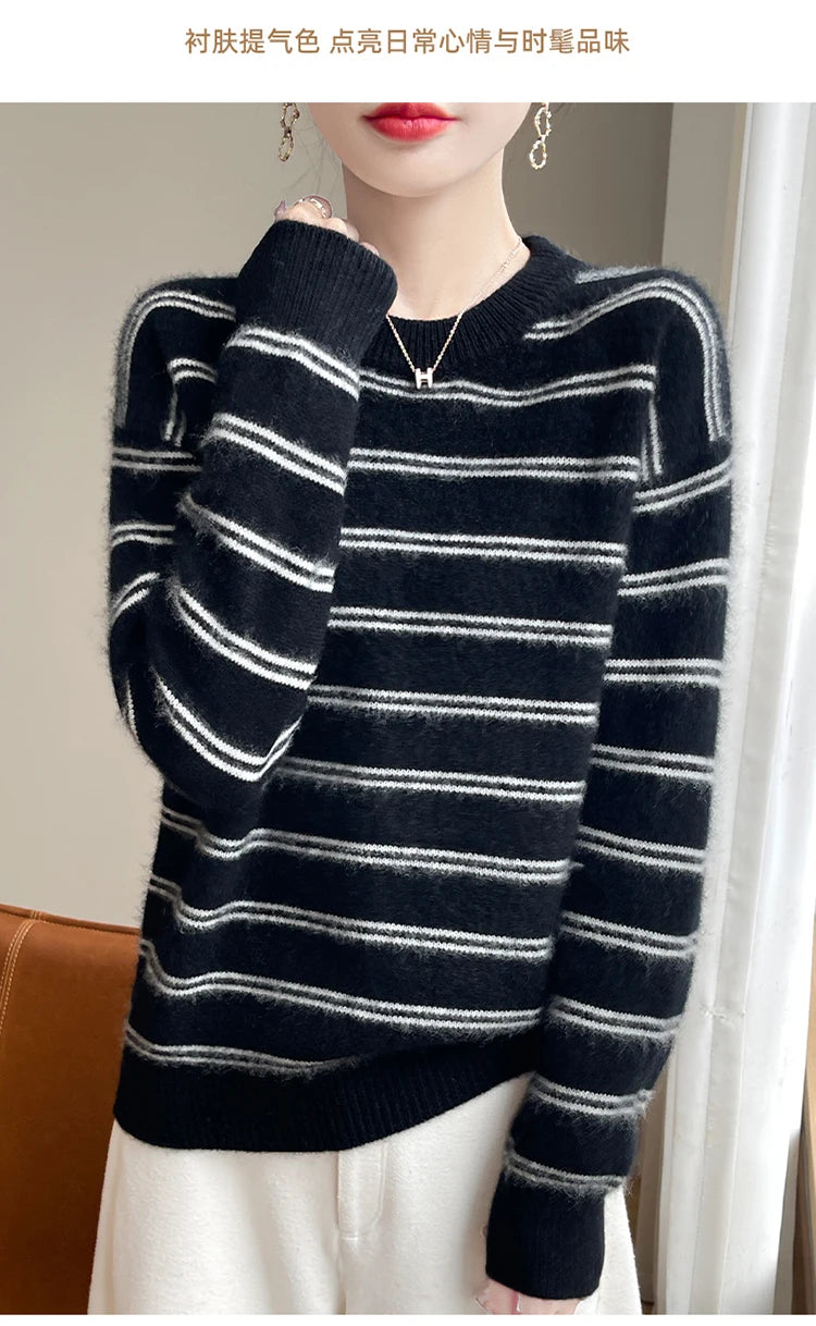 VILZSTUDIOS Cozy Striped Woolen Knit Sweater