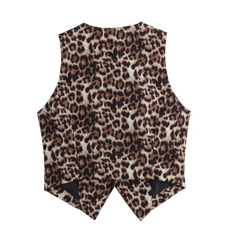 VILZSTUDIOS Leopard Print Cropped Vest