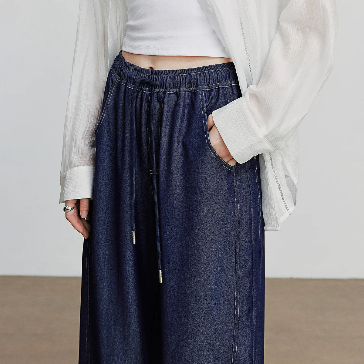 VILZSTUDIOS Stylish Elastic Waistband Wide Leg Pants