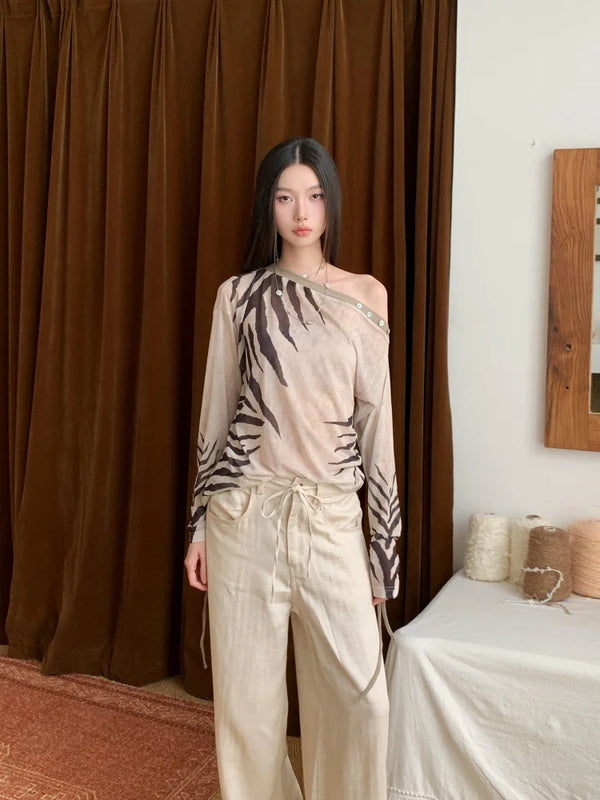 Zebra Off Shoulder Long Sleeve Top