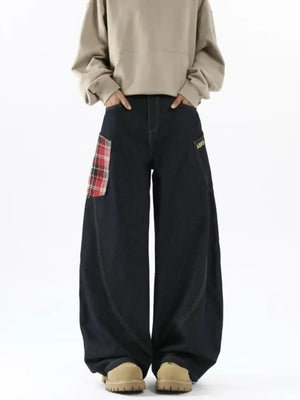 VILZSTUDIOS Retro Plaid Wide Leg Jeans