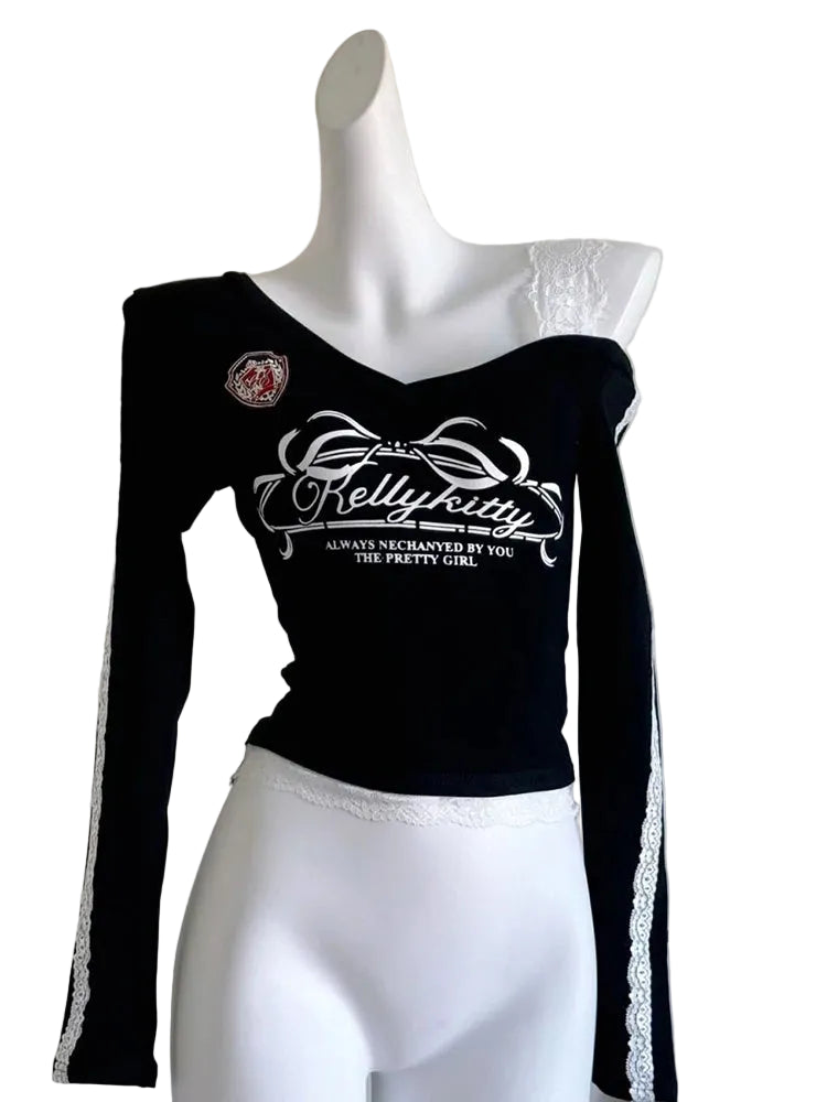 VILZSTUDIOS Sweet Lace V-Neck Crop Top