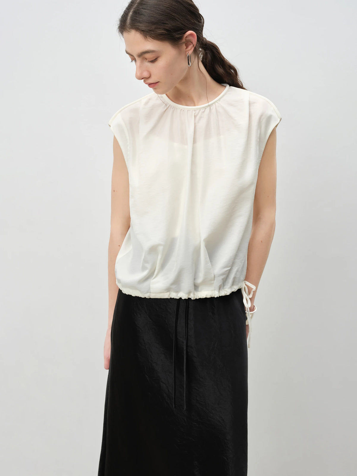 VILZSTUDIOS Luxury French Inspired Sleeveless Satin Blouse