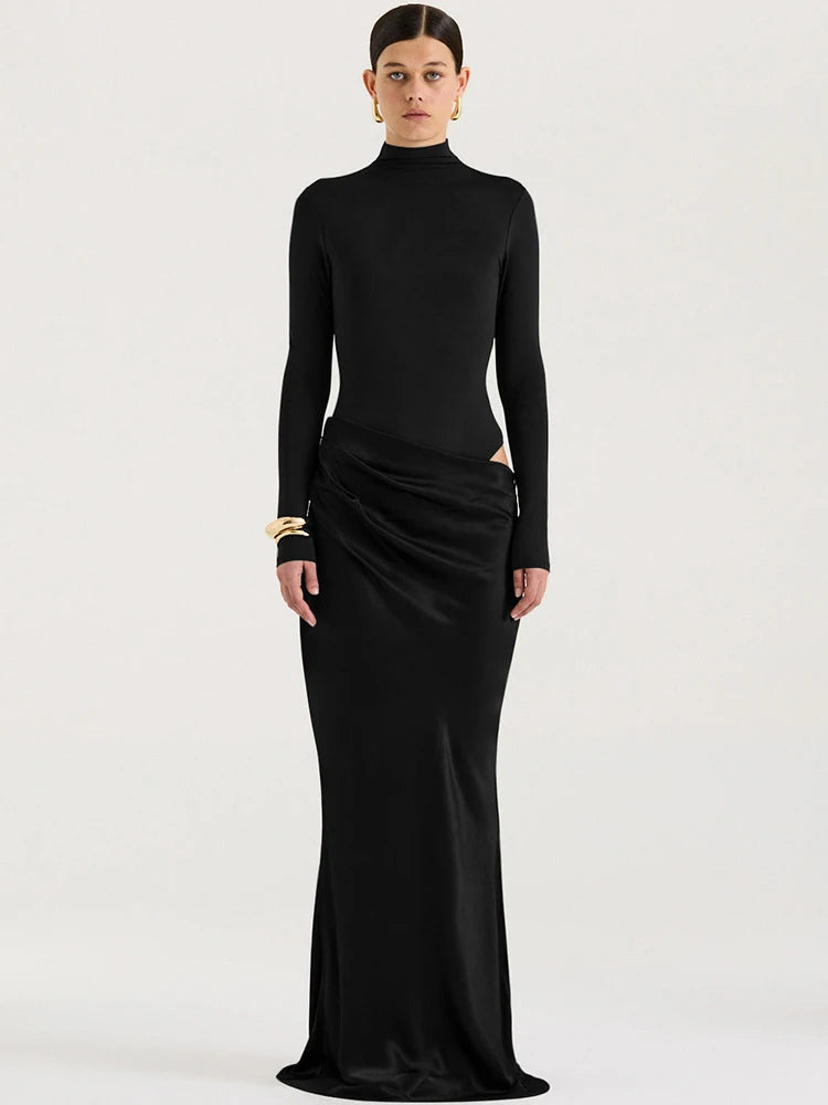 VILZSTUDIOS Satin Sexy Hollow Out Zipper Maxi