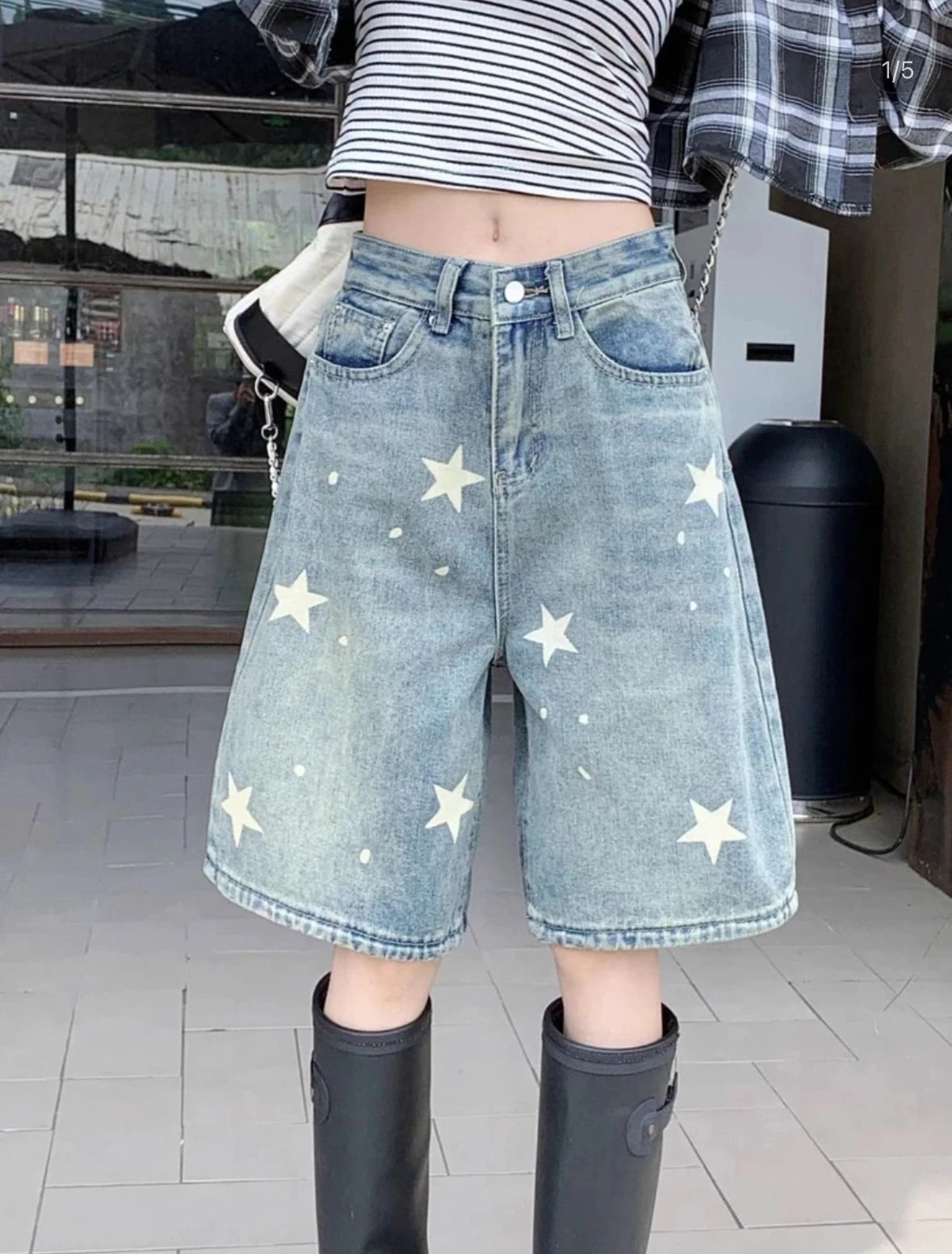VILZSTUDIOS Vintage High Waist Wide Leg Capri Shorts