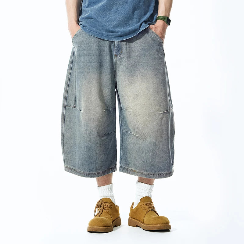 VILZSTUDIOS Vintage Distressed Washed Men's Capri Shorts
