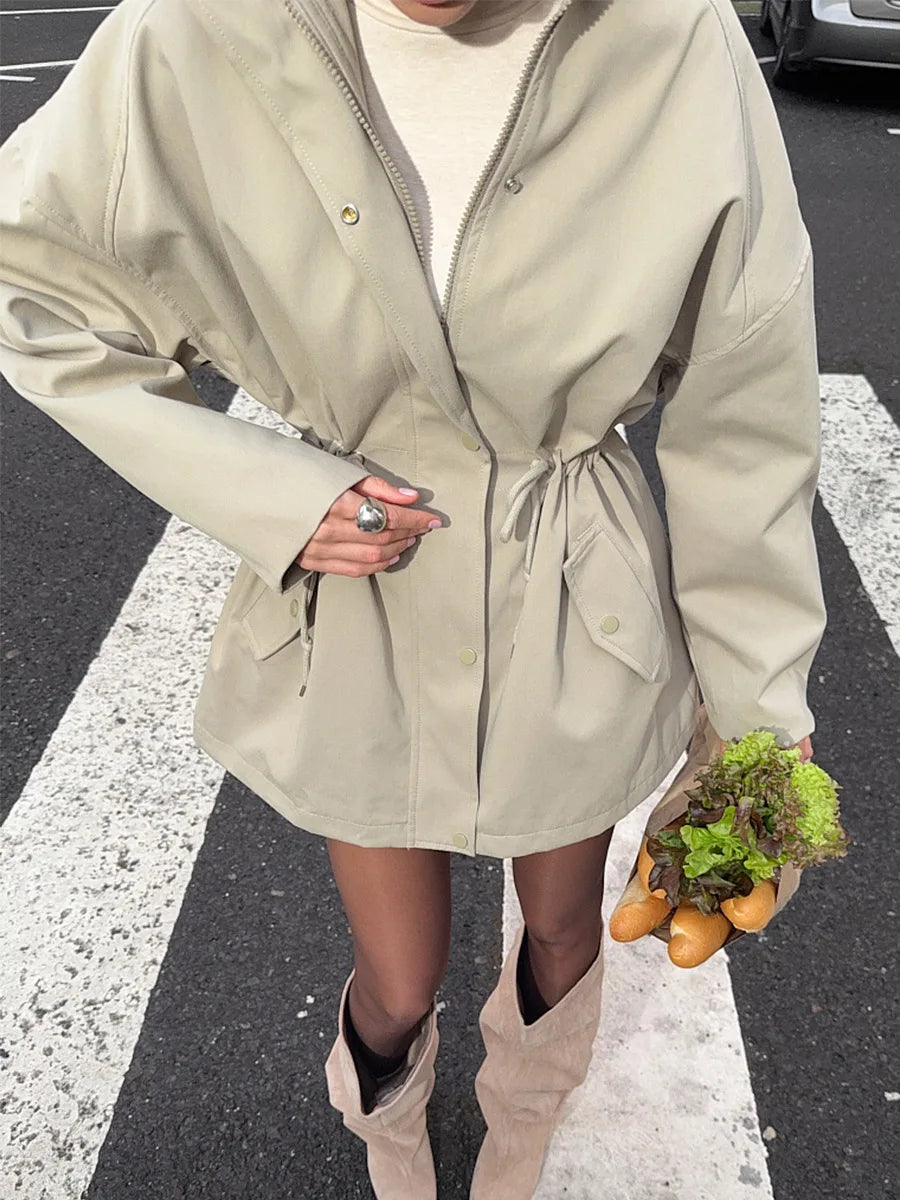 VILZSTUDIOS Stylish Stand Collar Mid-Length Trench Coat