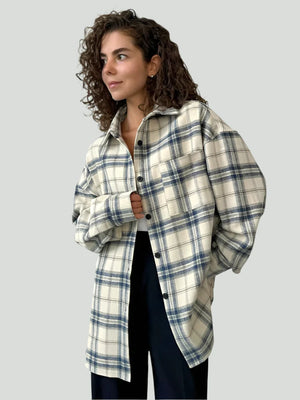 VILZSTUDIOS Oversized Plaid Women's Turn Down Shirt