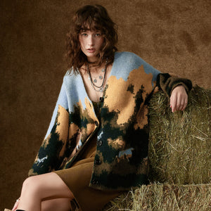 VILZSTUDIOS Wild Horse Oil Painting V-Neck Cardigan