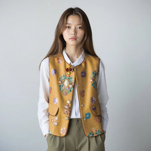 VILZSTUDIOS Chinese Style Yellow Floral Vest