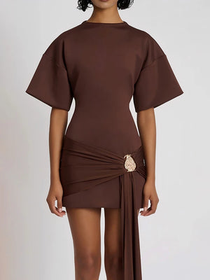 VILZSTUDIOS Short Sleeve Ruched Sexy Mini Dress