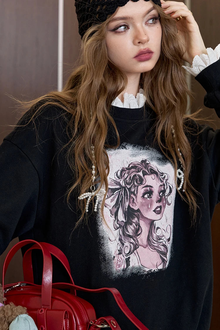 VILZSTUDIOS Lace Neck Casual Sweater
