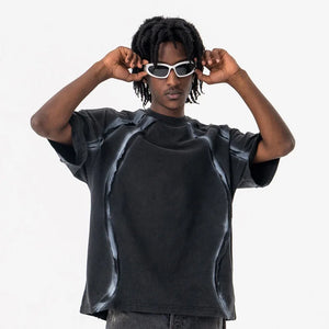 VILZSTUDIOS Vibrant Graphic Print Striped T-Shirt