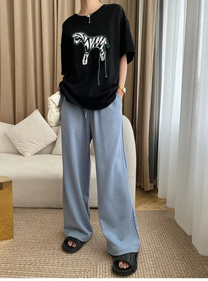 VILZSTUDIOS Zebra Print Oversized Casual T-Shirt