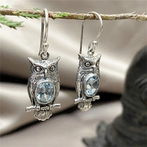VILZSTUDIOS Vintage Silver Owl Blue Earring