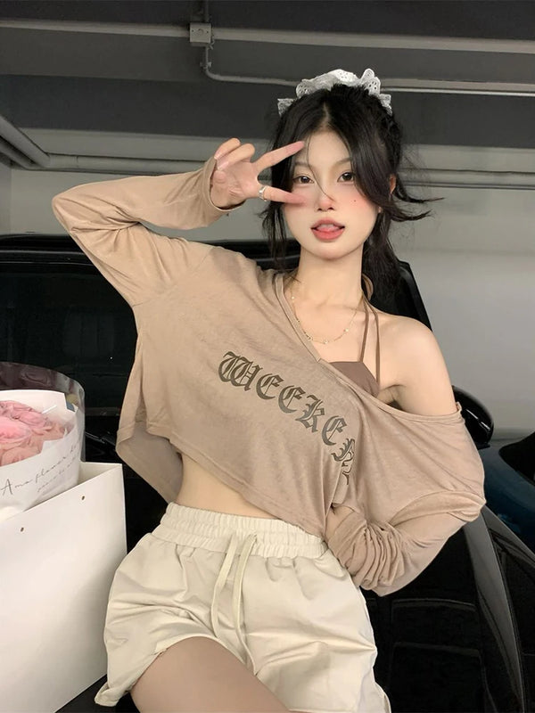 2 Piece Chic Thin Off Shoulder Crop Top