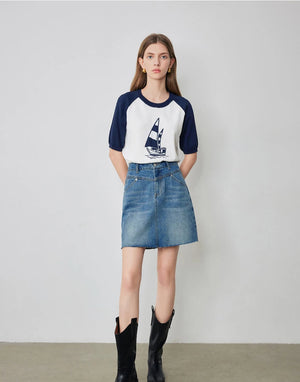 VILZSTUDIOS High Waist A-Line Denim Skirt