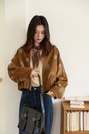 VILZSTUDIOS Brown Embroidered Retro Jacket
