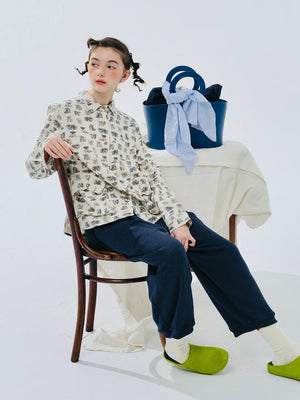 VILZSTUDIOS Lapel Cartoon Print Long Sleeve Shirt