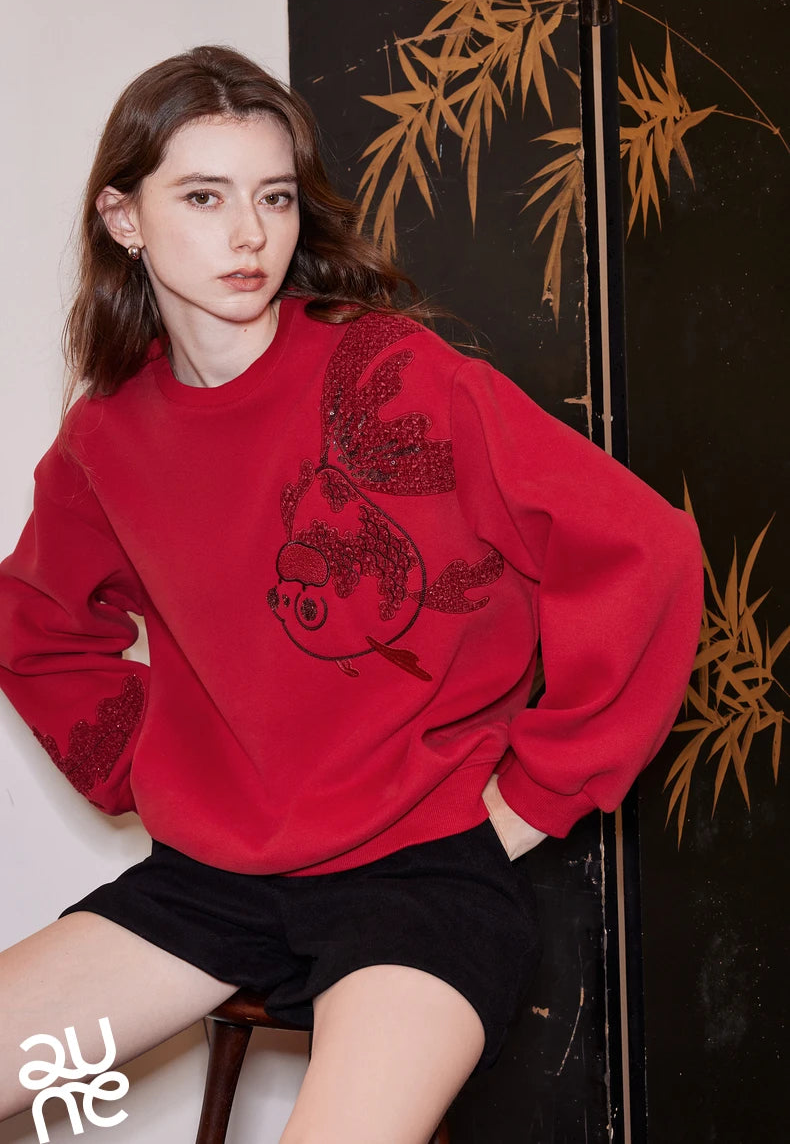 VILZSTUDIOS Warm Embroidered Fleece Hoodie Sweatshirt