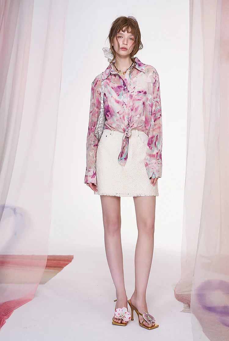 VILZSTUDIOS Retro Floral Chiffon Shirt