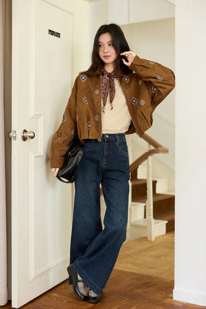 VILZSTUDIOS Brown Embroidered Retro Jacket