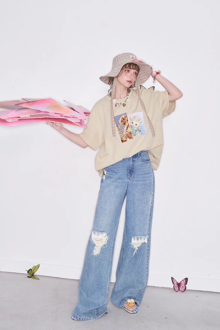 VILZSTUDIOS Retro Printed Loose Casual T-Shirt