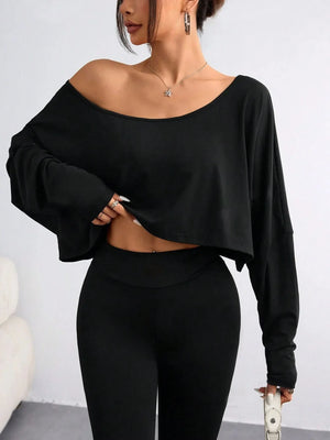 VILZSTUDIOS Sexy Oblique Shoulder Casual Crop Top