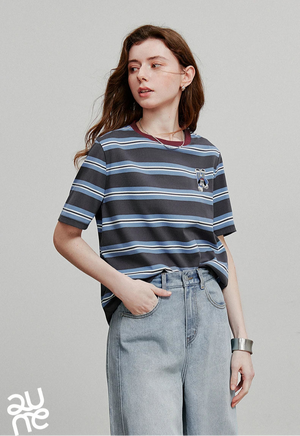 VILZSTUDIOS Striped Summer Cotton Women T-Shirt