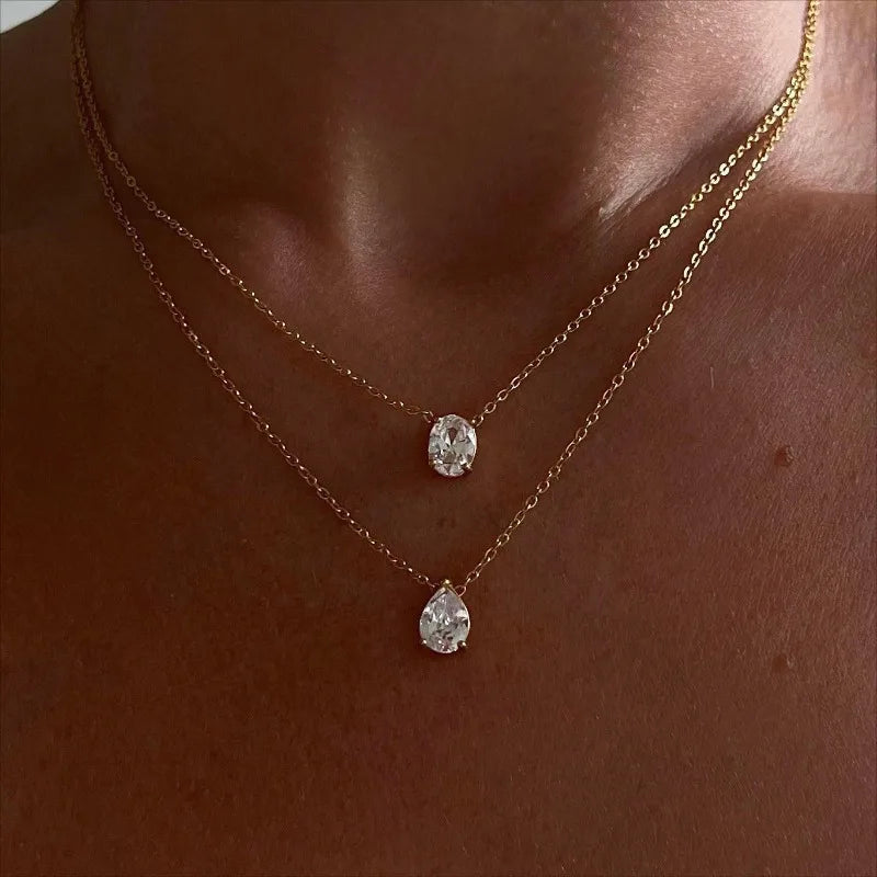 VILZSTUDIOS 18K Gold Water Drop Oval Lab Diamond Necklace