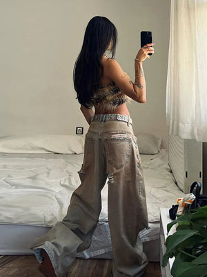 VILZSTUDIOS Retro Distressed Ripped Baggy Jeans
