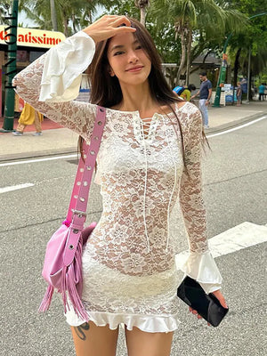 VILZSTUDIOS Elegant White Lace Off Shoulder Dress