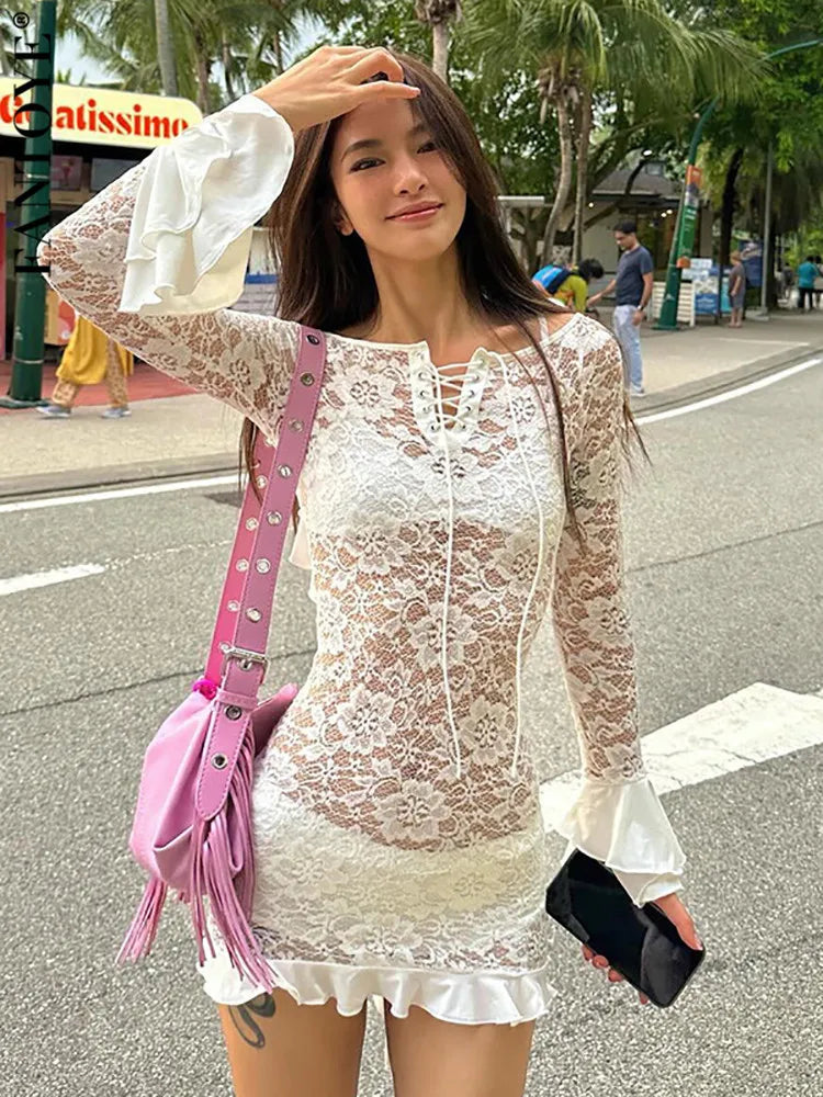 VILZSTUDIOS Elegant White Lace Off Shoulder Dress