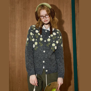 VILZSTUDIOS Cozy Floral Embroidery Cardigan