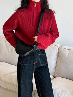 VILZSTUDIOS Turtleneck Semi-Zipper Knitwear Sweater
