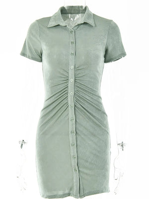 VILZSTUDIOS Green Sexy Pleated Mini Dress