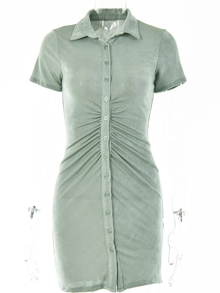 VILZSTUDIOS Green Sexy Pleated Mini Dress