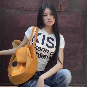VILZSTUDIOS Retro Japanese Y2K Letter Print T-Shirt