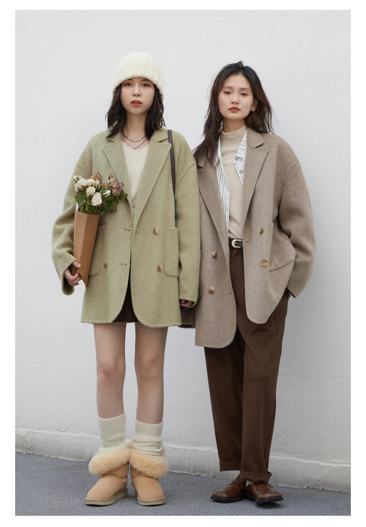 VILZSTUDIOS Chic Woolen Double Breasted Coat