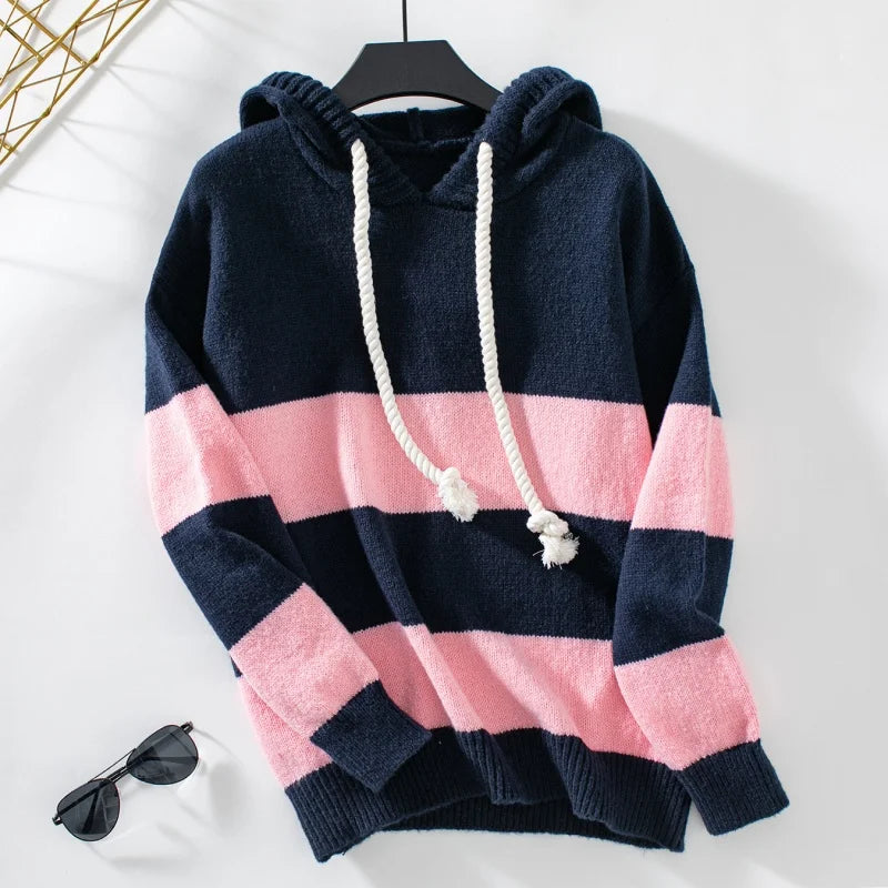 VILZSTUDIOS Cozy Striped Knitted Hoodie