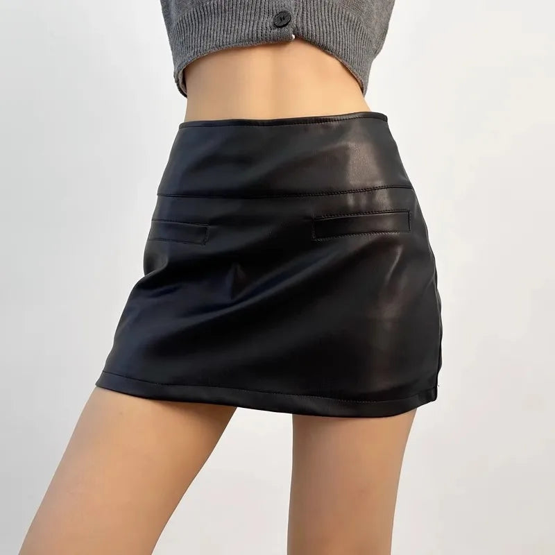 VILZSTUDIOS Elegant Black Leather Mini Skirts Women