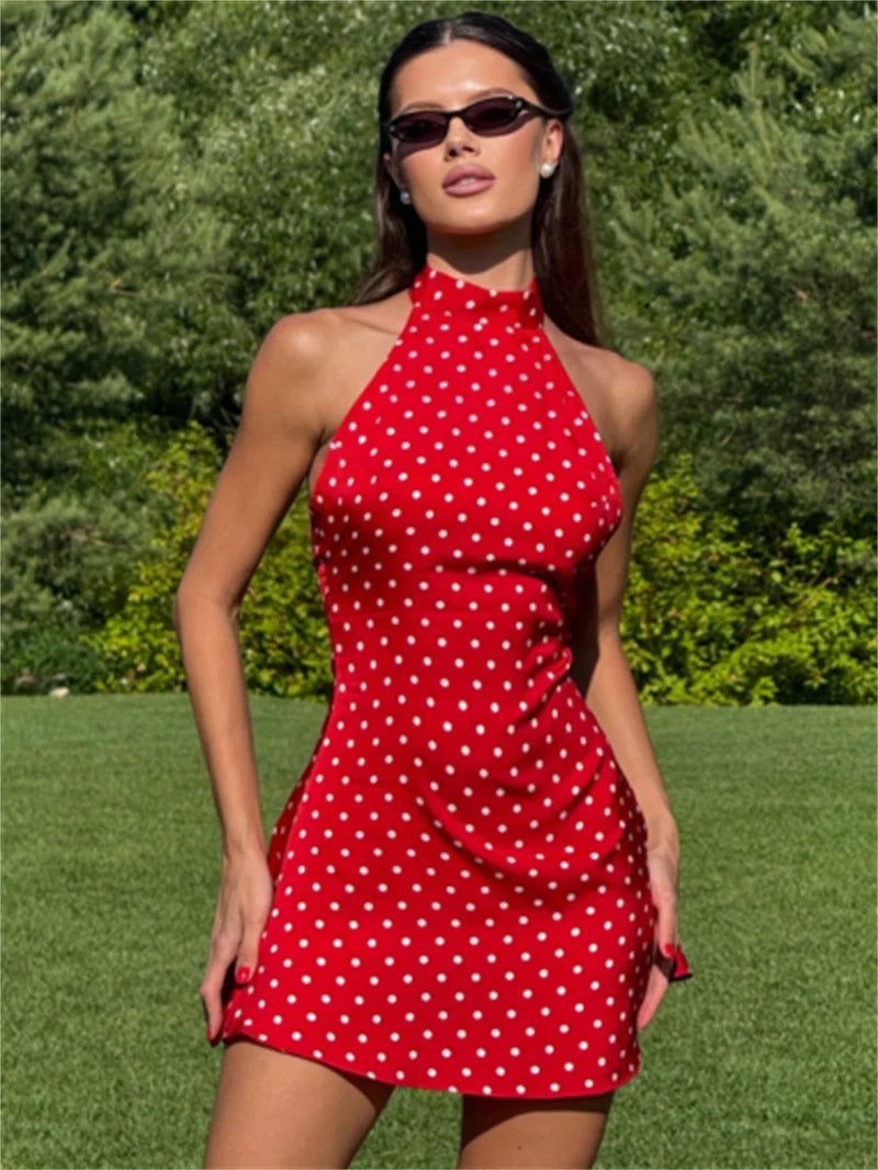 VILZSTUDIOS Elegant Polka Dot Halter Mini Dress