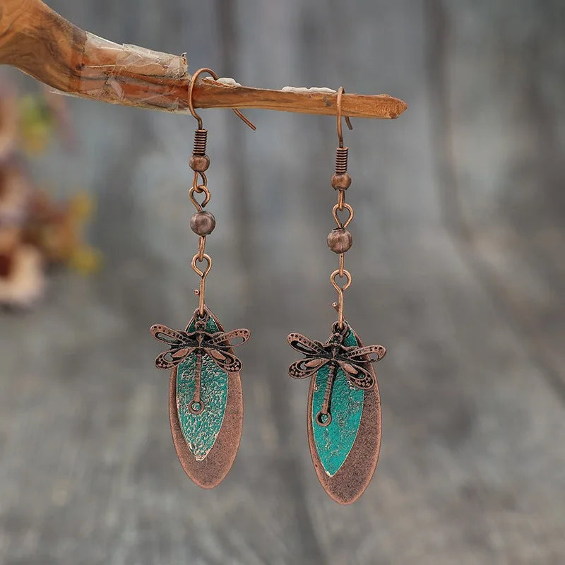 VILZSTUDIOS Boho Dragonfly Metal Carving Dangle Earring