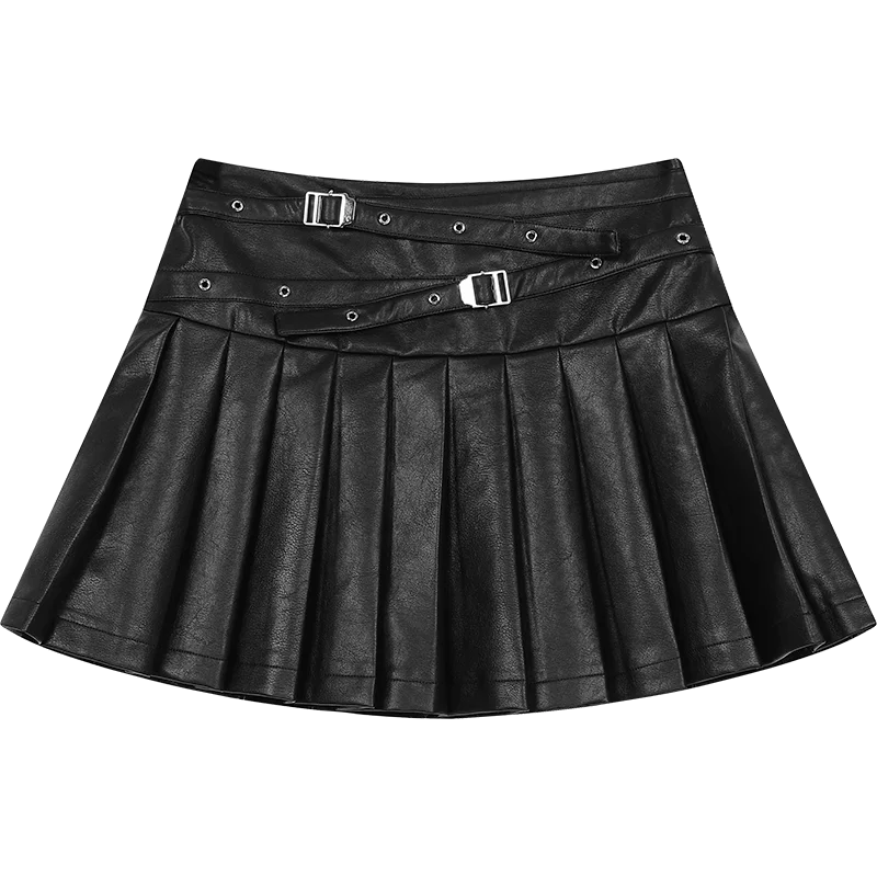 VILZSTUDIOS Fashionable Faux Pleated Leather Mini Skirt