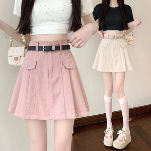 VILZSTUDIOS Pleated Denim A-Line Skirt for Spring/Summer