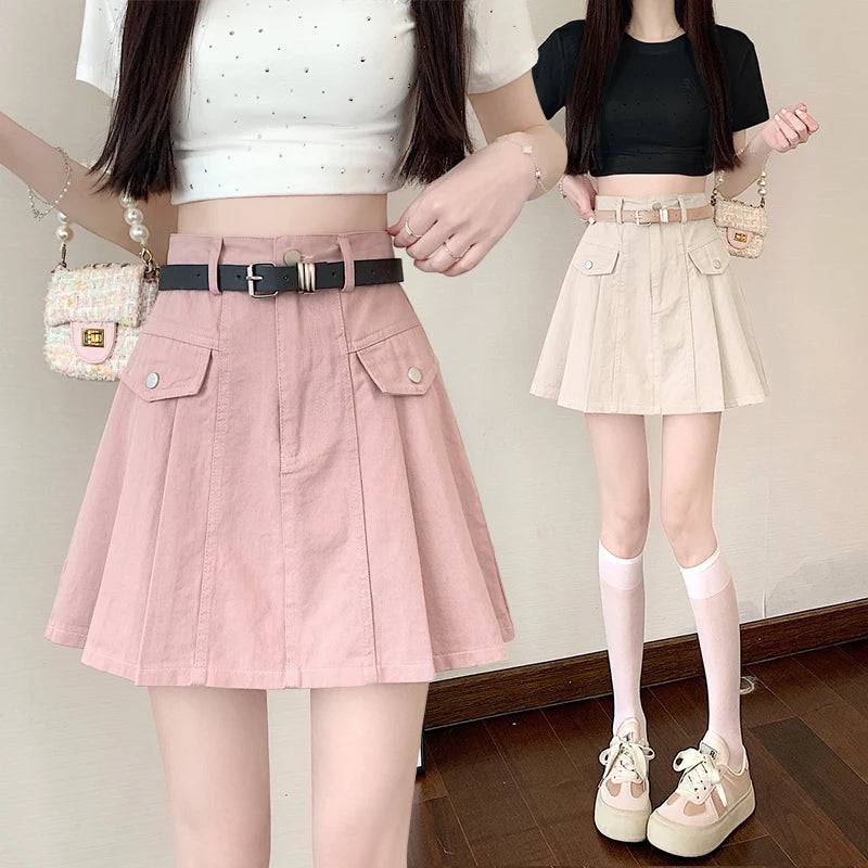 VILZSTUDIOS Pleated Denim A-Line Skirt for Spring/Summer