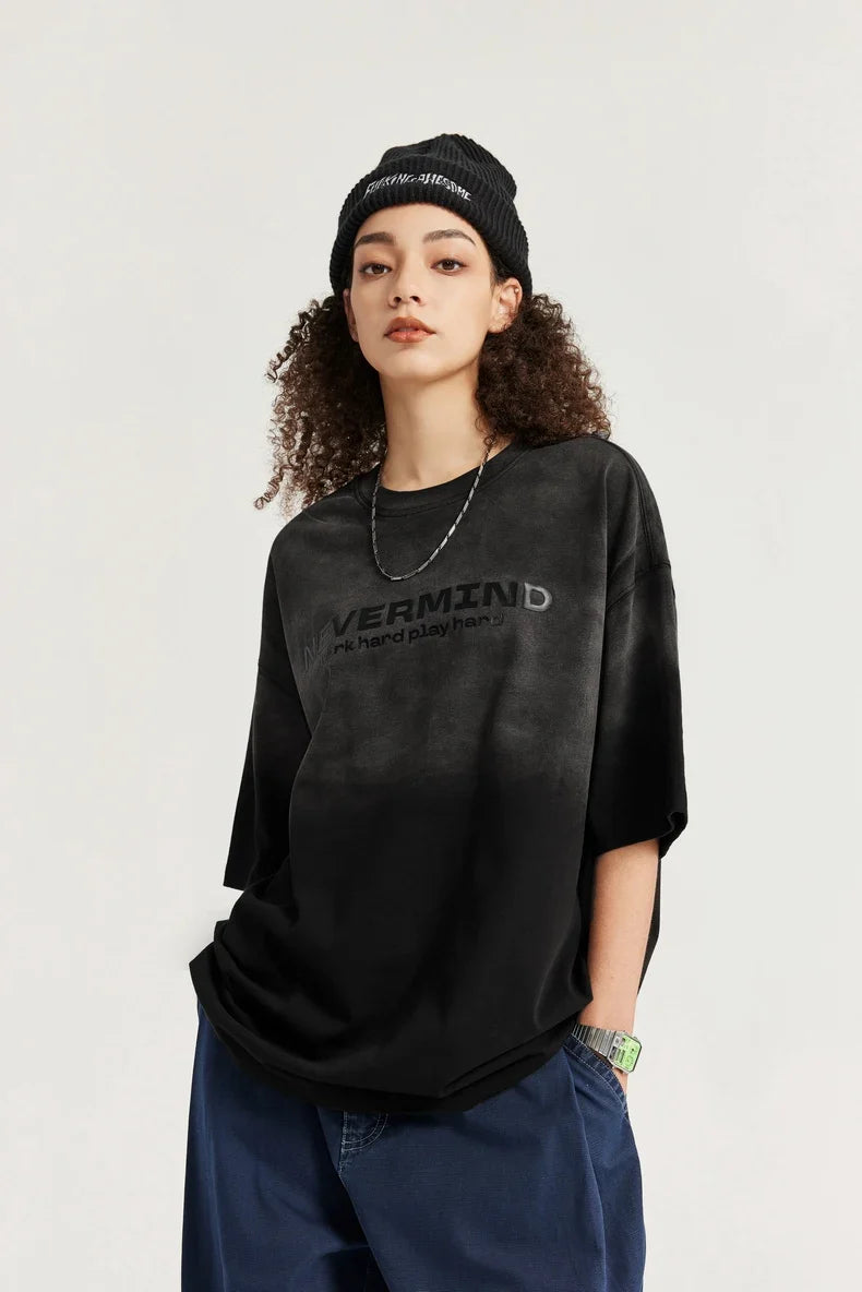 VILZSTUDIOS Vintage Washed Oversized Rubber Print T-Shirt