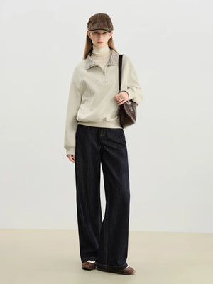 VILZSTUDIOS Cozy Plaid Stand Collar Sweatshirt
